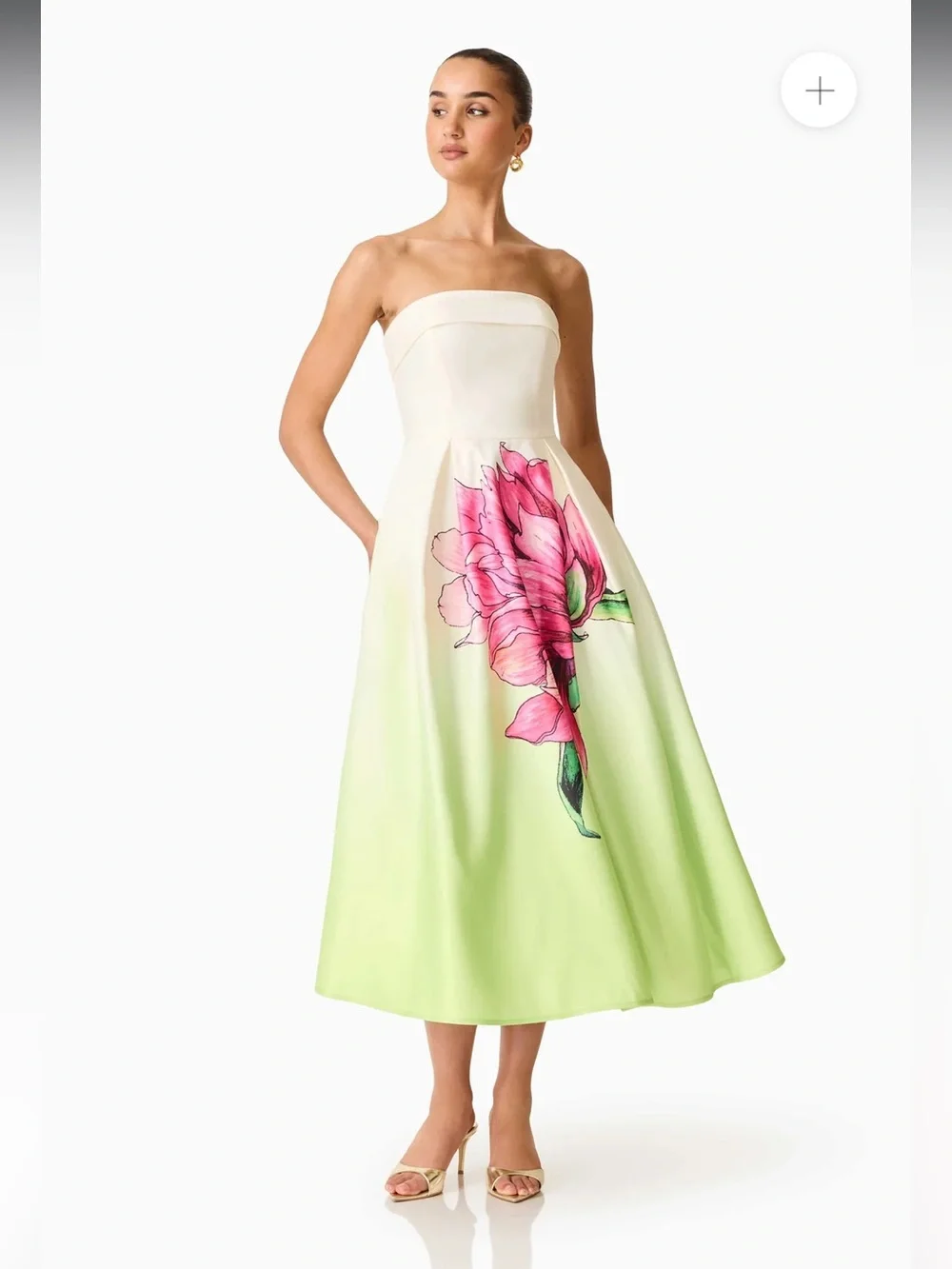 elliatt elisia green & pink floral print strapless satin maxi gown dress small - Picture 5 of 13